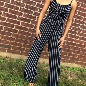 Blue and white striped romper/jumpsuit